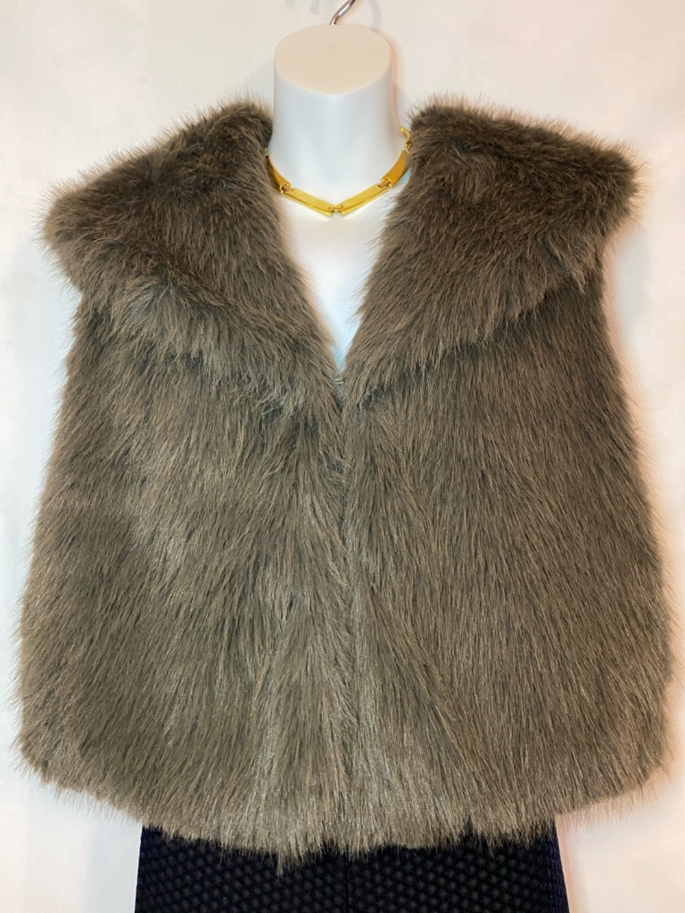Plush Faux Fur Vest in Taupe - Picture 2 of 11
